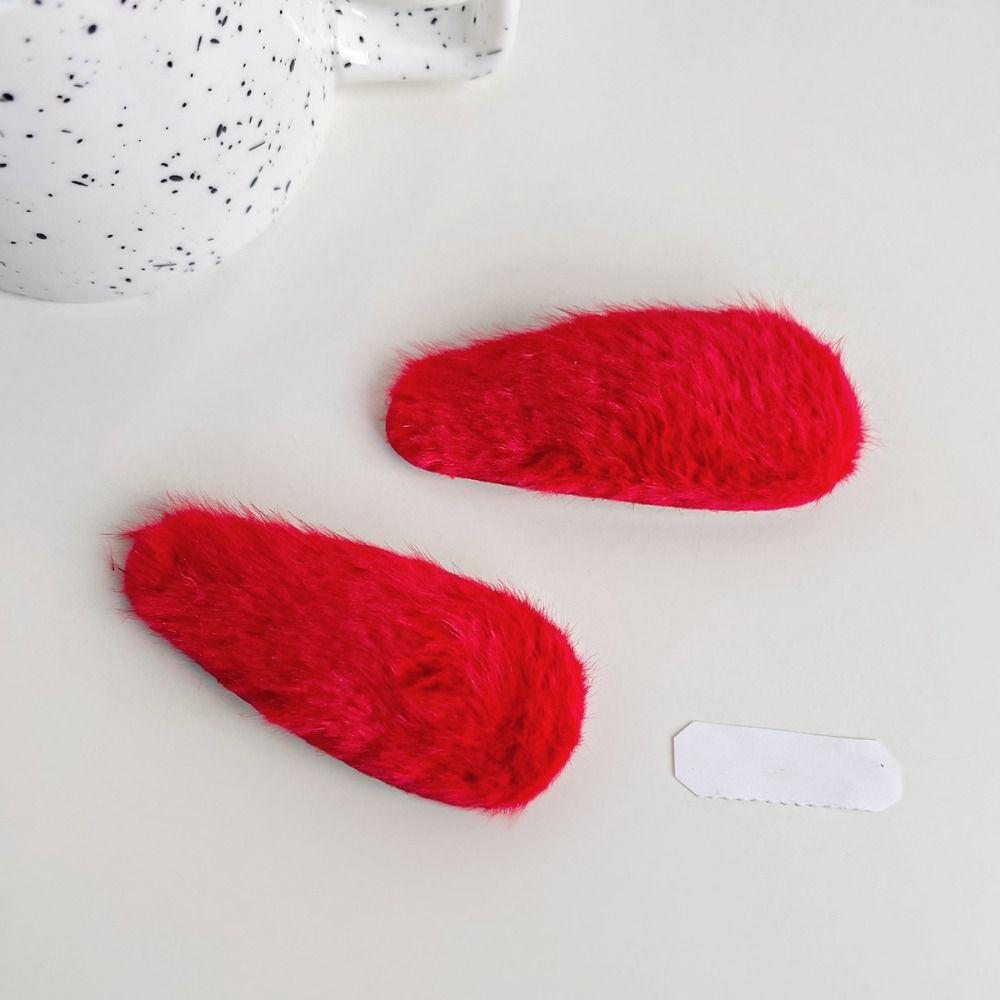 1pair Red Color New Year Hairpins Barrettes Star Duckbill Clips Plush Star Hair Clips  Female/Kids
