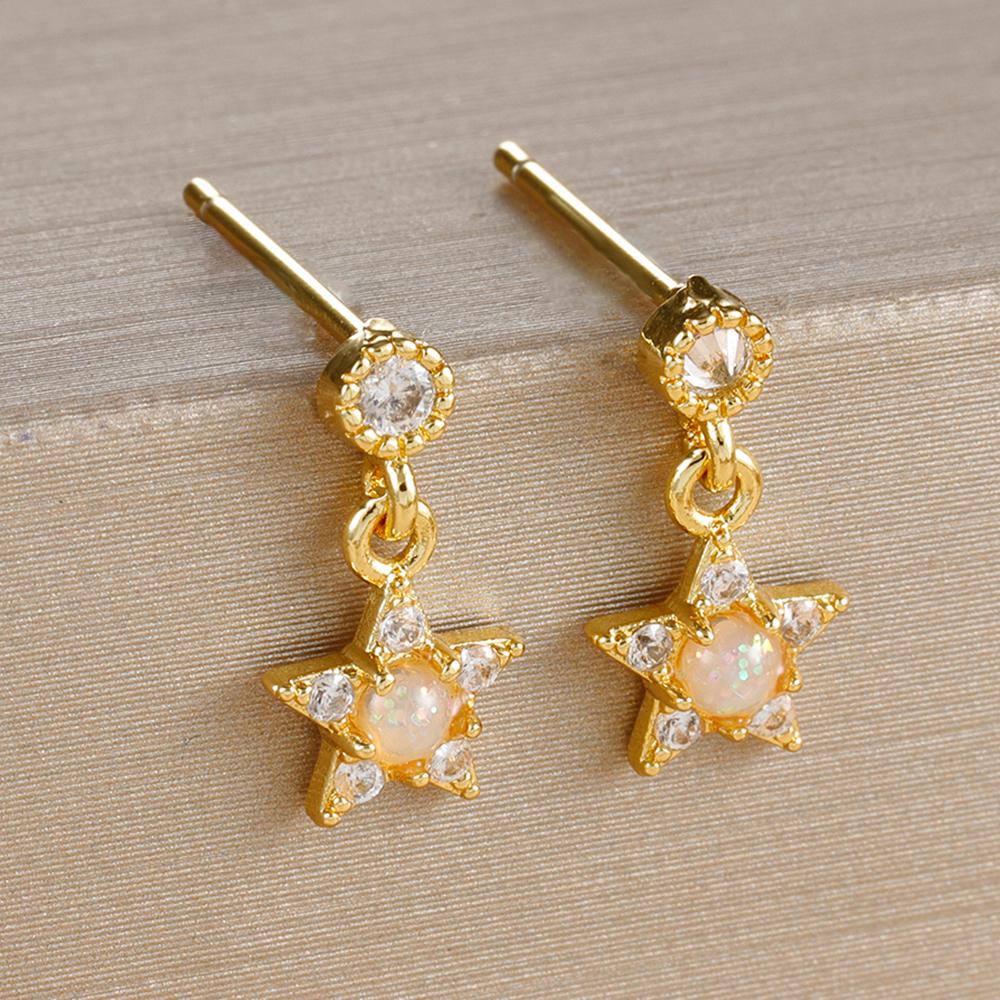 2PCS New Star Moon Zircon Opal Hoop Earrings for Women Stainless Steel Stud Earring Ear Buckle Piercing Jewelry Gifts Pendientes