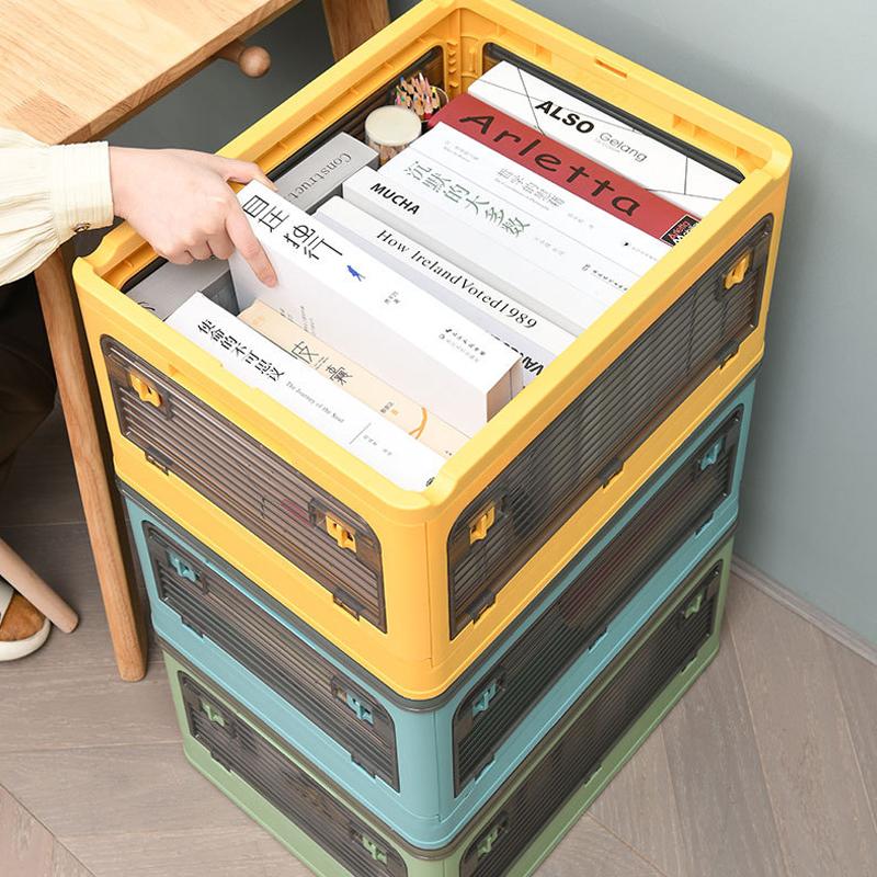 קופסת אחסון שקופה מפלסטיק עם חמש דלתות קופסת אחסון ספרים מתקפלת כדי לשים ספרים בגדי סטודנטים