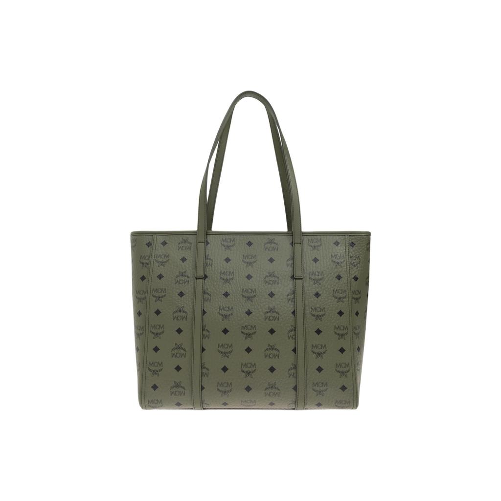 MCM Toni Logo Print Color Block Design Tote Bag Women Tote Bags Green MWPFAMT07K8001