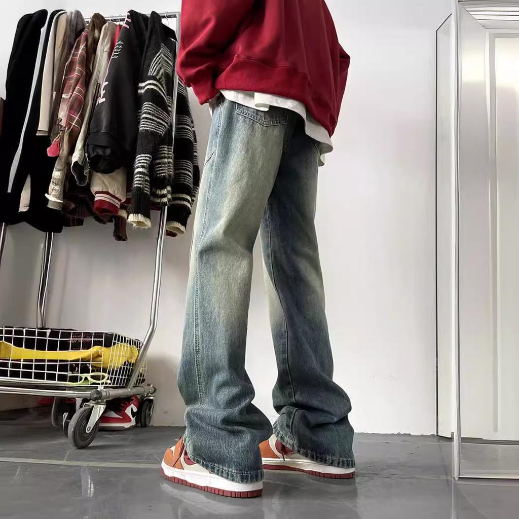 Gradually change jeans men's spring and autumn high street American retro old pants vibe slim-fitting slightly straight trousers