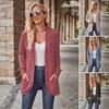Women Coat Sweater Jacket Thermal Loose Open Stitch Knitted Long Sleeved Solid Color Outerwear Commuting Dating Spring Fall Winter