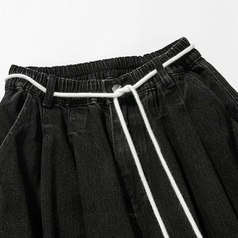 Men Loose Harajuku Denim Pants Men Vintage Elastic Waist Jeans Male Hip Hop Wide Leg Pants Man Solid Color Trousers