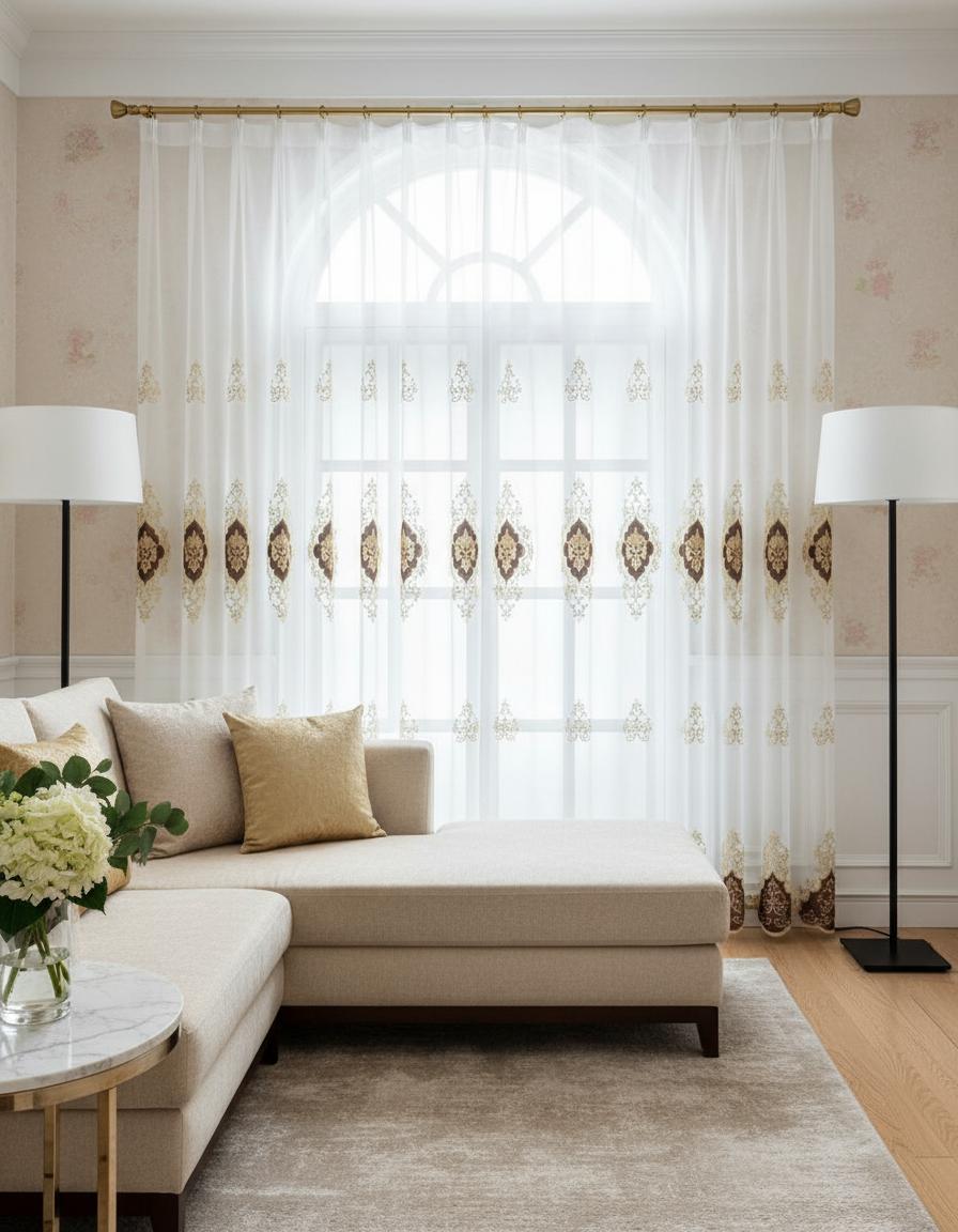 

European Luxury Embroidered Window Curtain Set, Finished Curtains for Living Room Bedroom Decor, Elegant Sheer Drapes, 2 Pieces 96x200cm&Hook