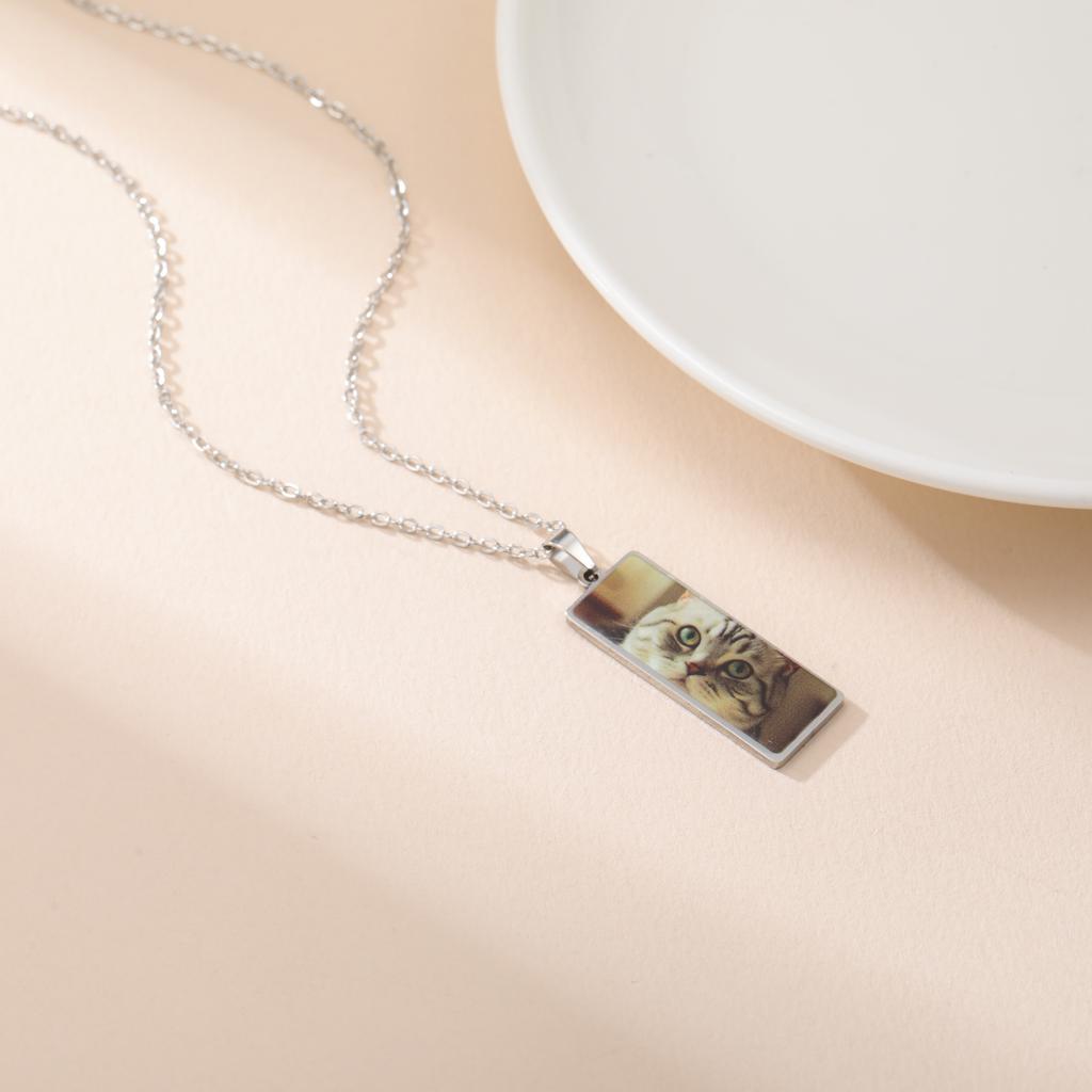Custom Print Photo Necklace Single Sided Logo Personalized Rectangle Pendant Stainless Steel Jewelry Party Valentine's Day Gifts