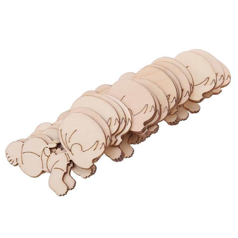 20Pcs Laser Cutting Cute Baby Shape Cards Wooden Chips Craft DIY Wedding Decoration Baby Shower Supp