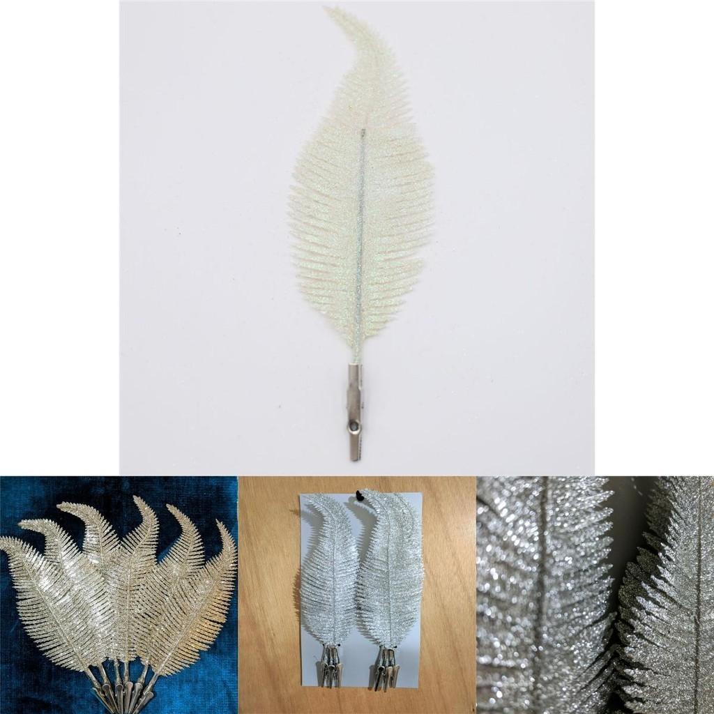 Exquisite 22cm Feather Shaped Clip On Christmas Baubles In Glitter Finish