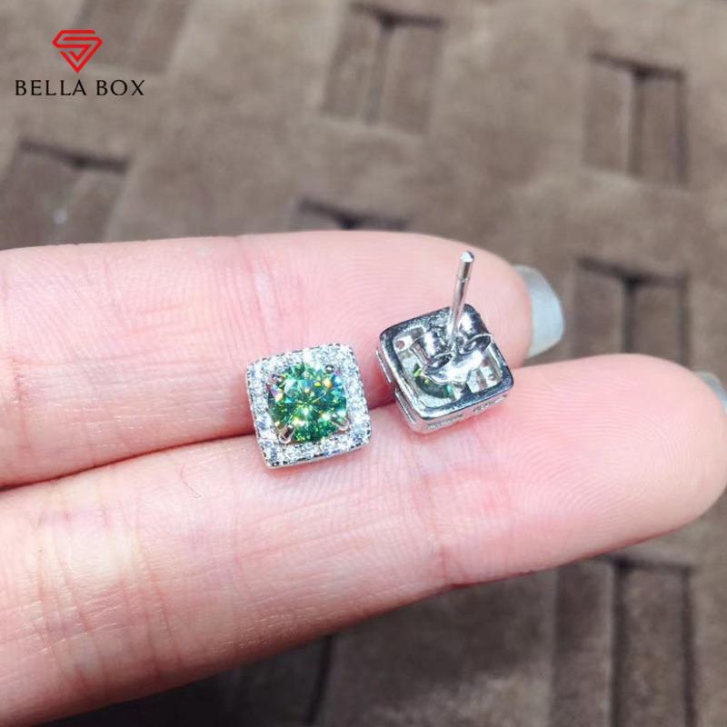 BELLA BOX Eight Heart Eight Arrows Plated PT950 Simulation Blue Green Mosan Drill Full Drill Square Earrings Female Girlfriend Valentine's Day Gift