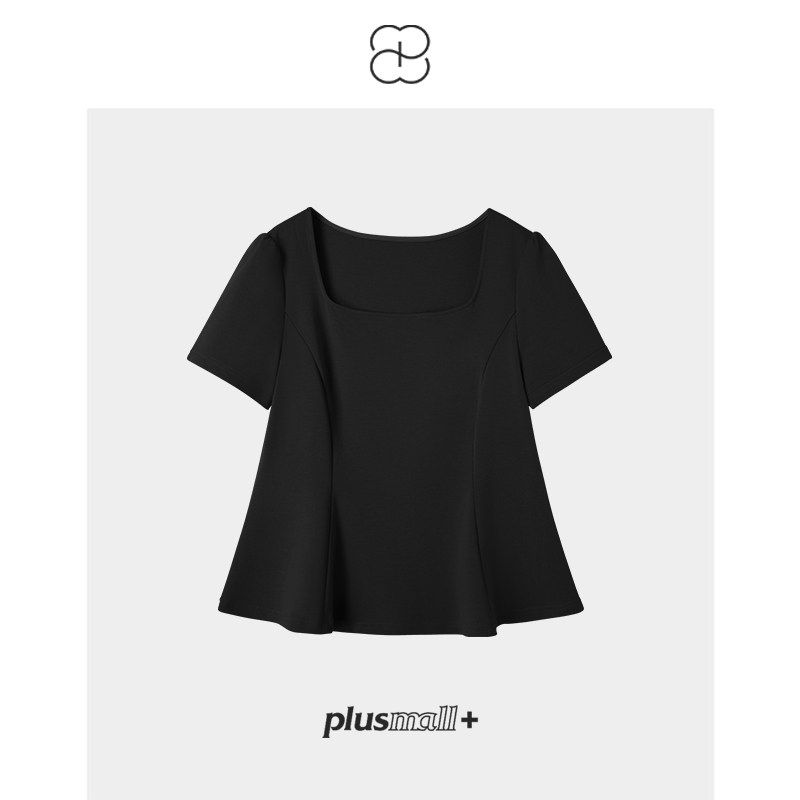 

Plusmall Black Rice Peach Color Versatile and Practical Cotton Modal Knit Square Neck Puff Short Sleeve T-Shirt for Women Spring and Summer Cold Brew Black 4 Yards (Ready in Stock)
