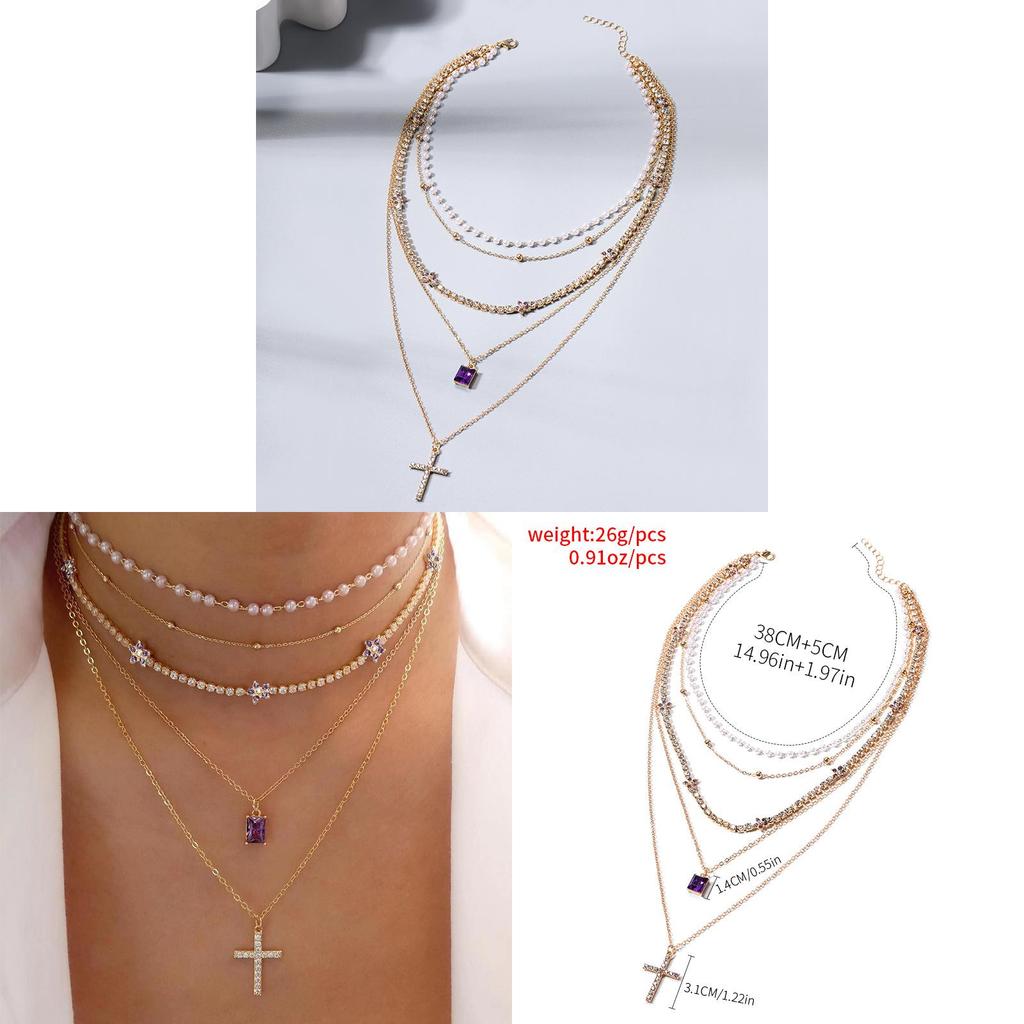Cross Pendant Necklace For Women With Rhinestone And Geometric Star Design For Fashion Jewelry