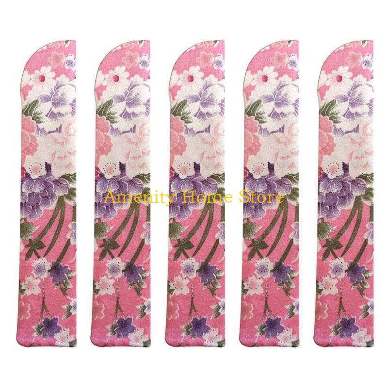 F26C 5Pcs Elegant Vintage Flower Folding Fan Silk Storage Bag Dustproof Protective Pouch Chinese Hand Fan Cover Case Sleeve