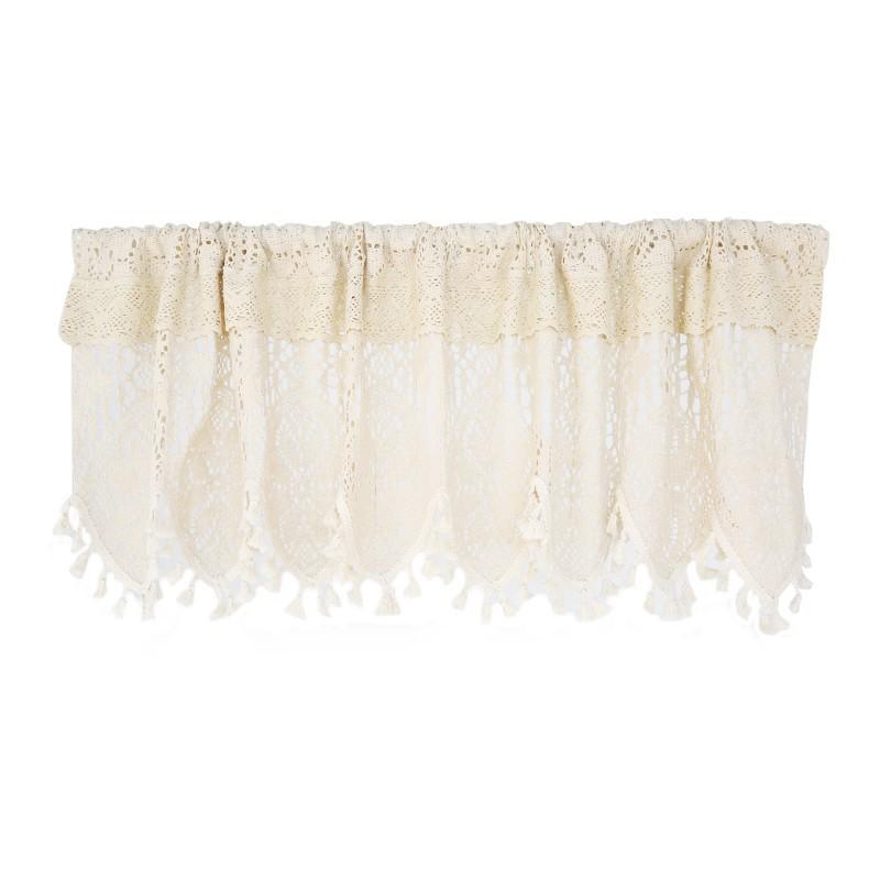 Hollow Crochet Half Curtain Head American Country Cupboard Porch Half Drape Curtain Rustic Floral Coffee Kitchen Short Curtain