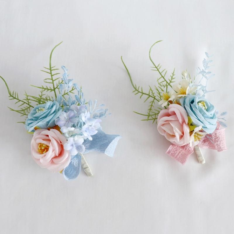 Set Of 5 Rose Boutonniere Silk Florals Lapel Pin Elegant Groomsmen Wedding Corsages Handmade Party and Prom Accessories