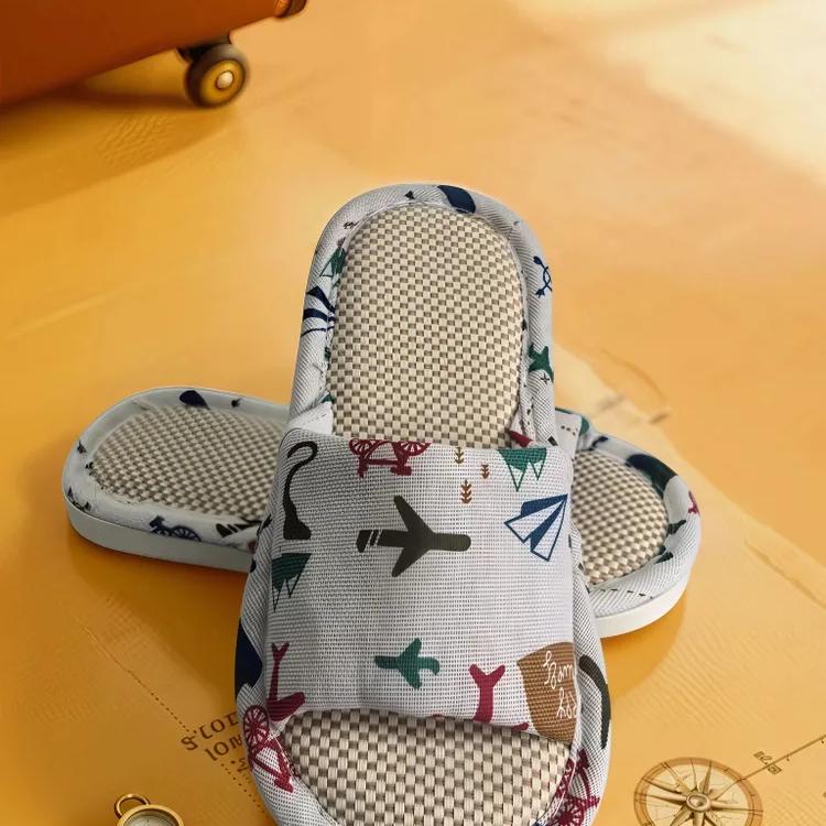 Kids Linen Slippers Cartoon Cute Boys Girls Indoor Non-Slip Absorbent House Shoes