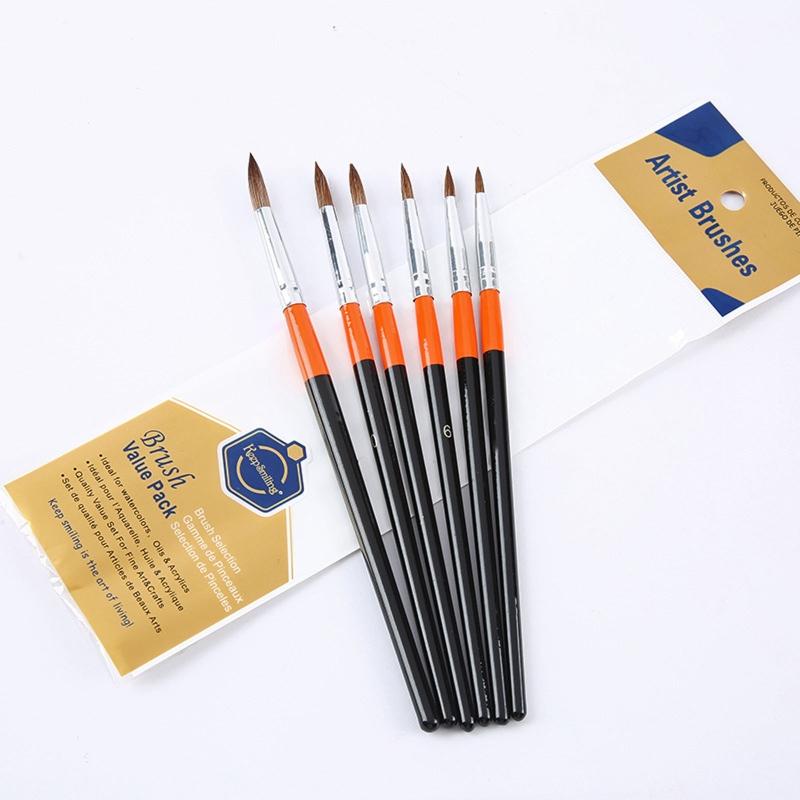 6 Kit Watercolor Painting Brushes Anti-Shedding Round Tip Artist Paintbrushes for Kids Adults Drawing Art Craft Supplies