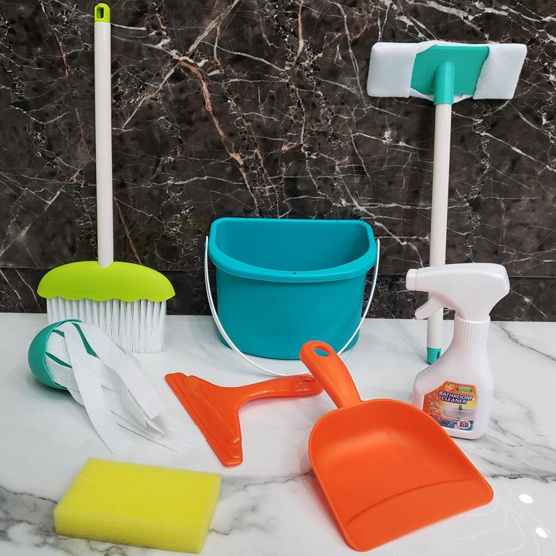 Set Instrumente Curățare Căsuță de Joacă pentru Copii Mop Mătură Curățare Combinație Jucărie din Plastic