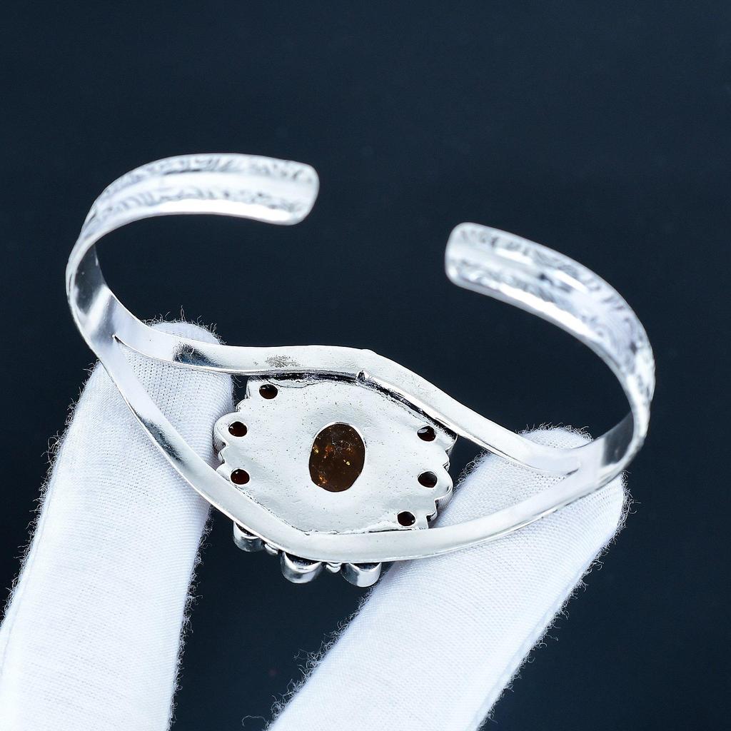 Baltischer Bernstein Edelstein Handgefertigter Armreif 925 Sterlingsilber Armreif, Karneol Blütenform Armband für Ehefrau, Unisex Armreif, Liebesgeschenk