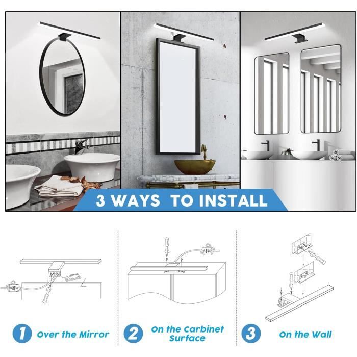 Lampe miroir led - azhien - 10w - 820lm - 40cm - noir - ip44