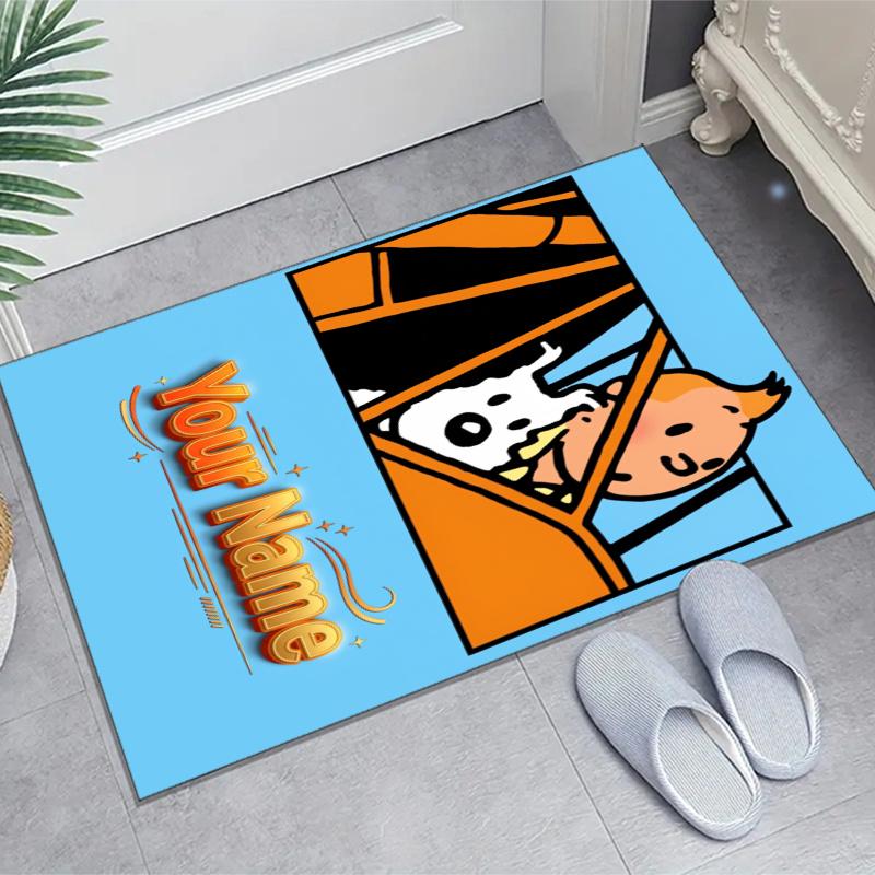 The Adventures of Tintins Design Area Rug Personalized Name- Non-Slip, Soft & Cozy Floor Mat for Living Room, Office - Indoor/Outdoor Carpet
