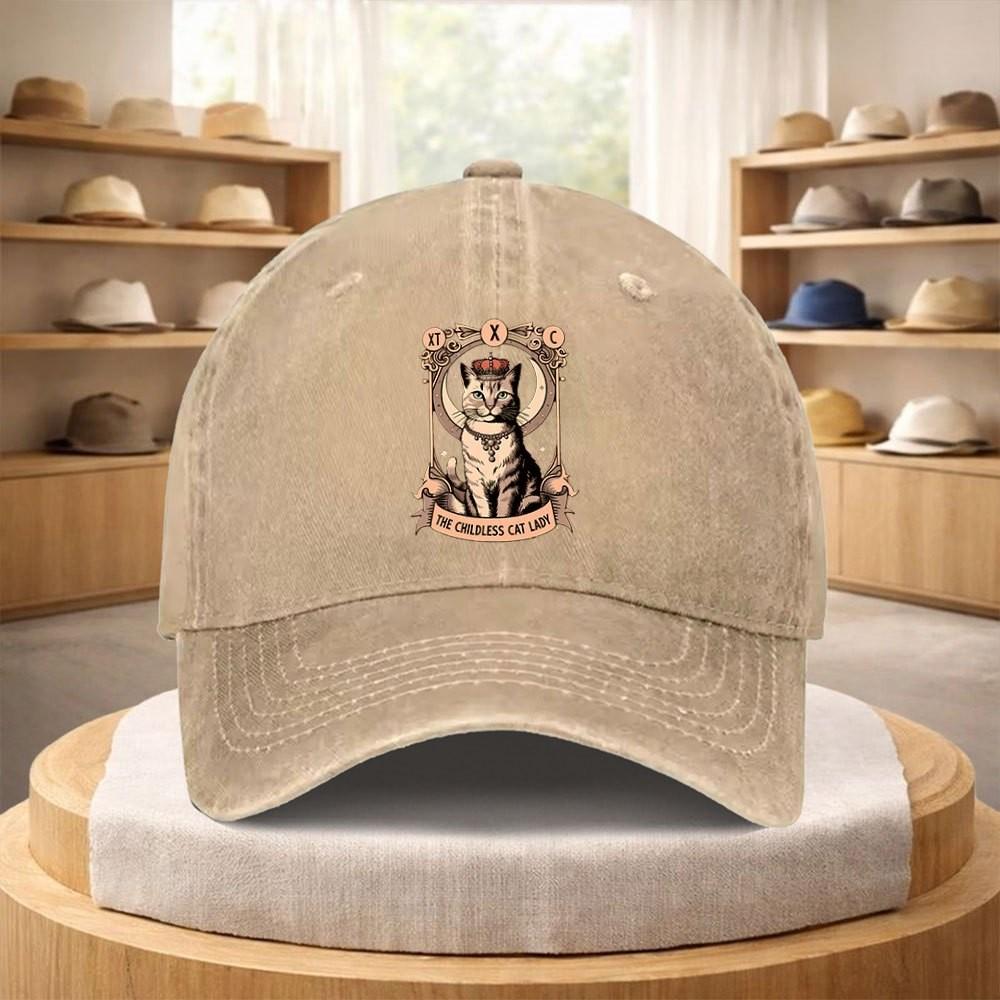 Childless Cat Lady Tarot Graphic Baseball Cap Vintage Washed Denim Adjustable Hat for Unisex