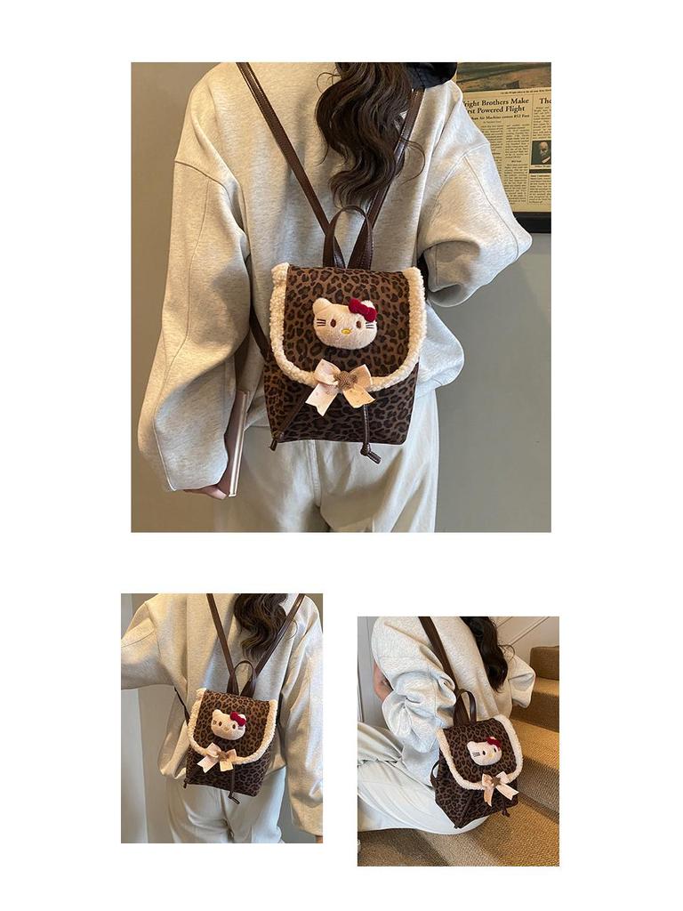 Children's Retro Leopard Print Cartoon Backpack for Girls 2025 - Cute Kitten Design Small Backpack