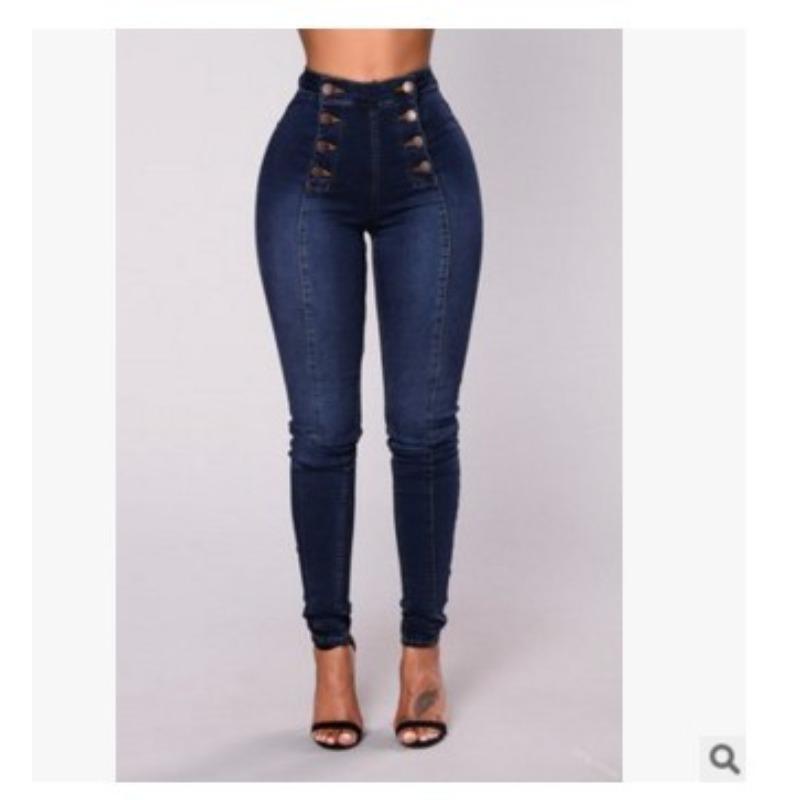 women's High Waist Double-Breasted Button Detail Stretch Skinny Denim Jeans