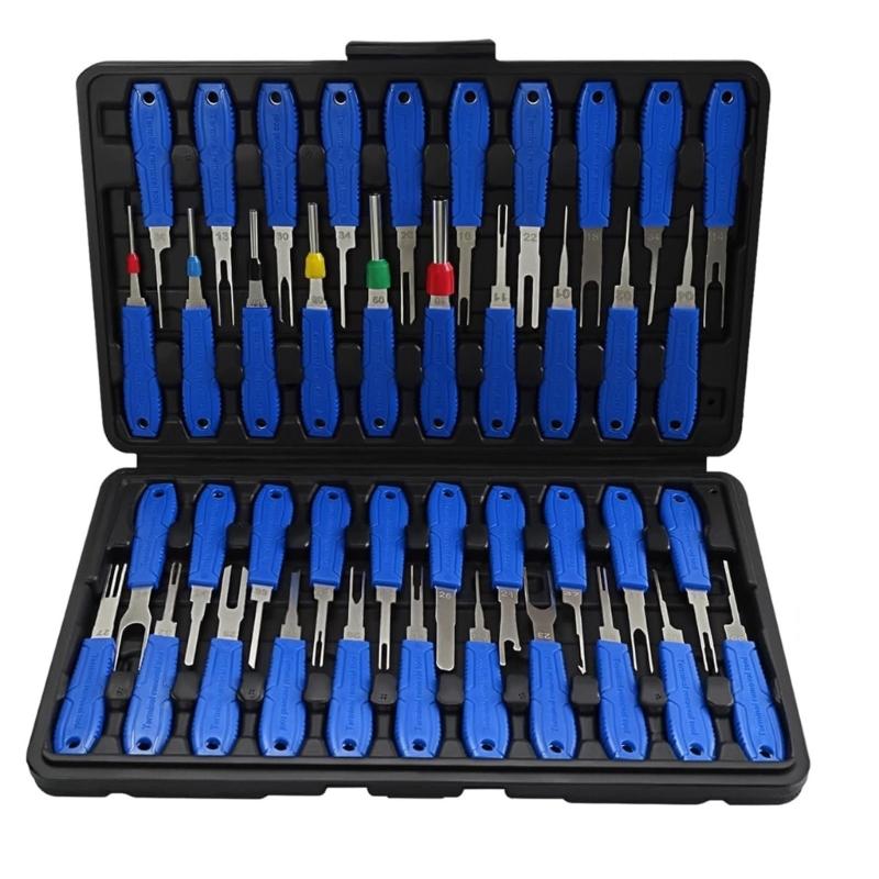 Complete 41Pcs Car Electrical Terminal Connector Pin Removal Tool Set For Wiring Harness Repair And Modification синий