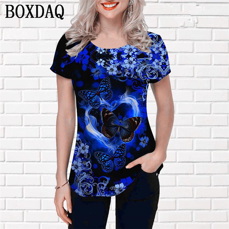 

Модные женские футболки с рисунком бабочки, с коротким рукавом, 3D-принт, уличный стиль, градиент, женские пуловеры, футболка, классический круглый вырез, повседневные топы 5XL