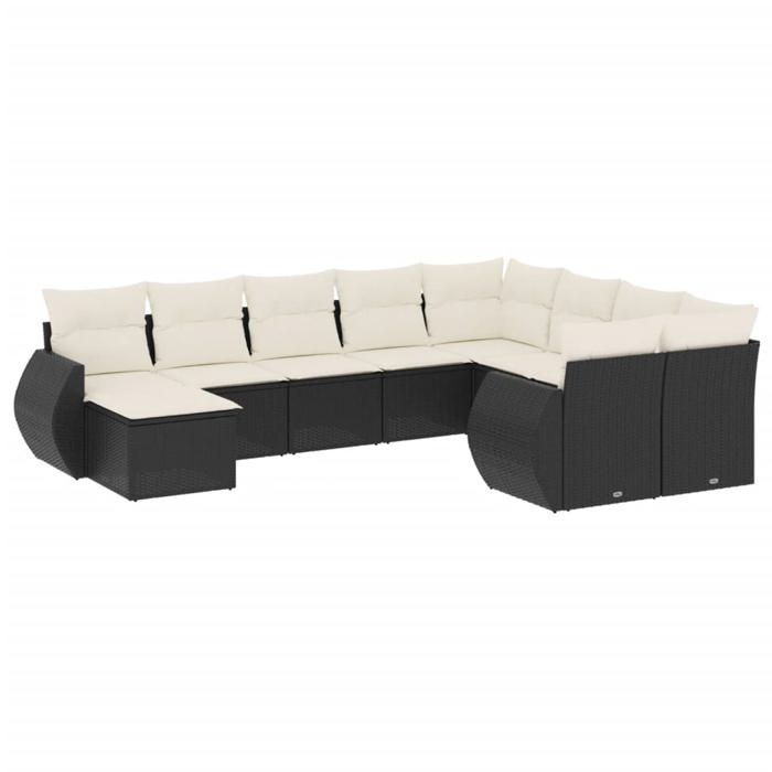 VidaXL Salon de Jardin avec Coussins 10 pcs, Canapés de Terrasse, Ensemble de Meubles de Patio, Mobilier d'Extérieur, Noir 3254193
