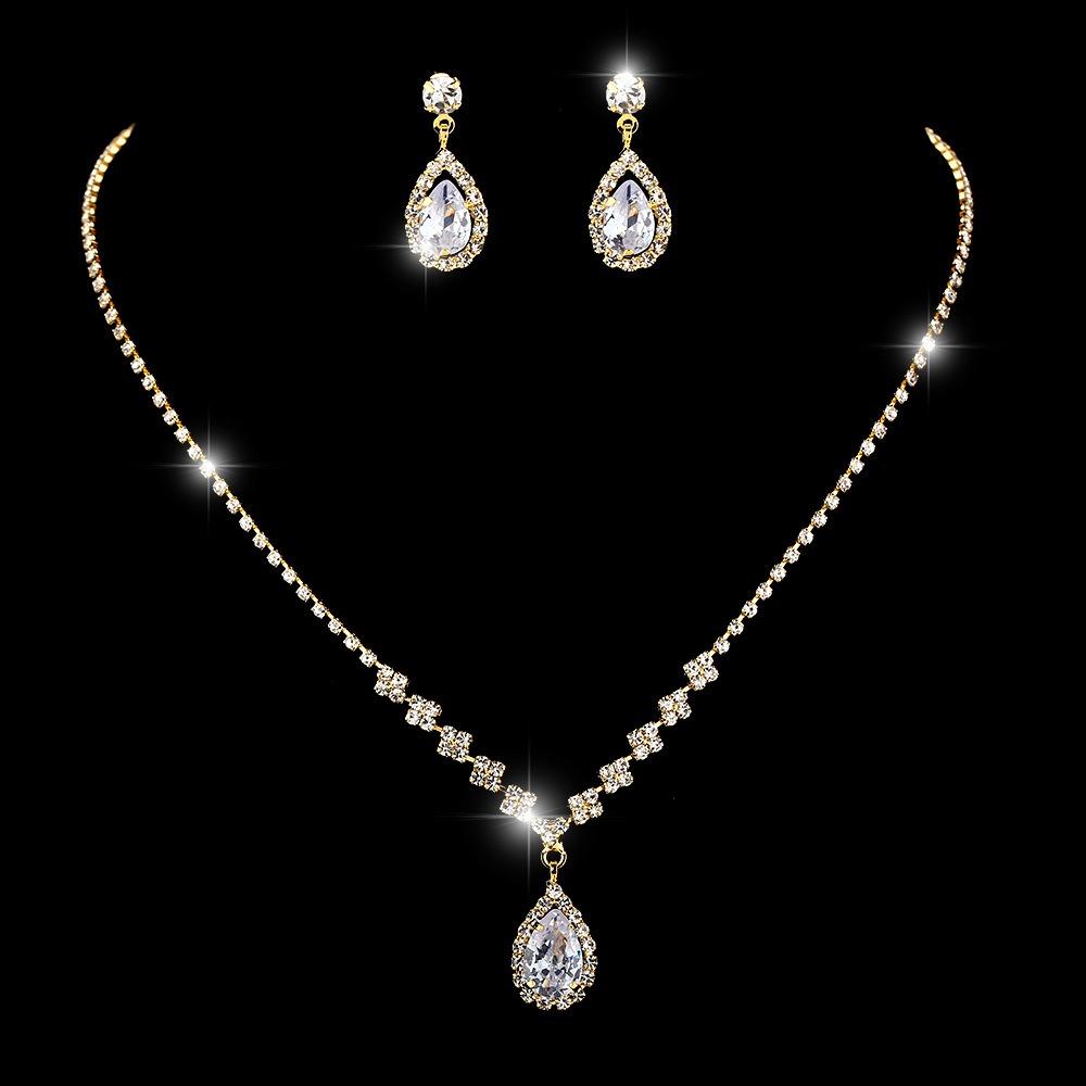 Bright Diamond Zircon Water Drop Necklace Earrings Wedding Jewelry, Shooting Jewelry Set
