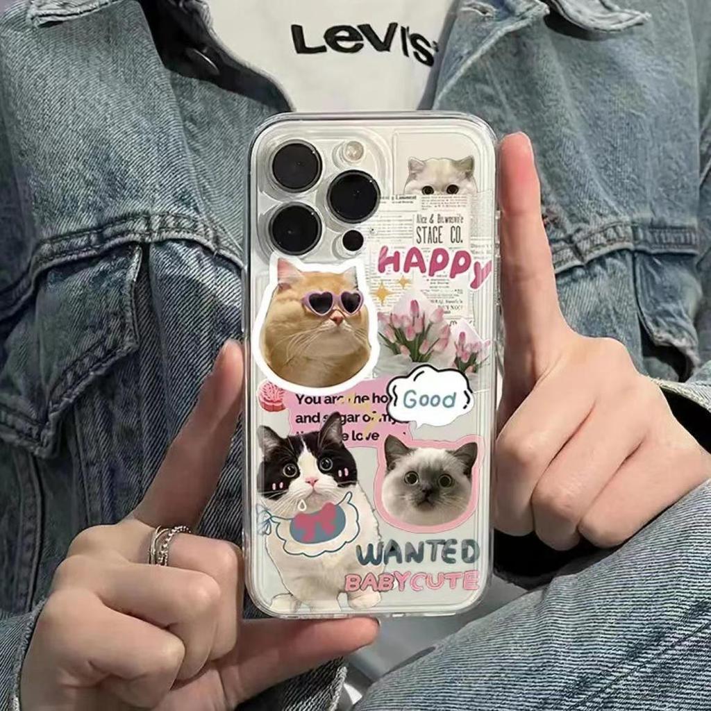 Newspaper Cat Transparent Anti-Fall Case for Apple 11Pro, 12ProMax, 13, 14, & 15