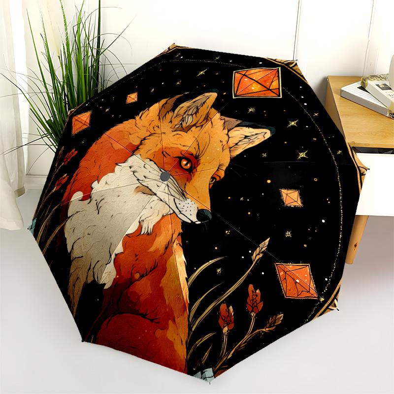 0106 Fox Family  pattern, automatic folding umbrella, portable and foldable design, 8 ribs, a Christmas or birthday gift.