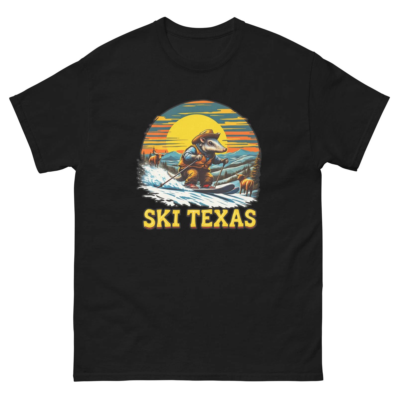 Ski Texas Armadillo Skiing Skier Animal T-Shirt 2XL