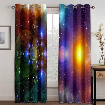 3D Print Cartoon Space Galaxy Star Pattern Thin Semi-Shading Window Curtain for Kid, Children's Bedroom, Living Room, Home Hook