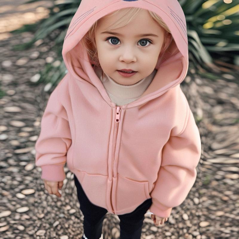 Bluza dziecięca Jesienna z polarową podszewką Jednokolorowa kurtka Urocza bluza z kapturem dla niemowlaka