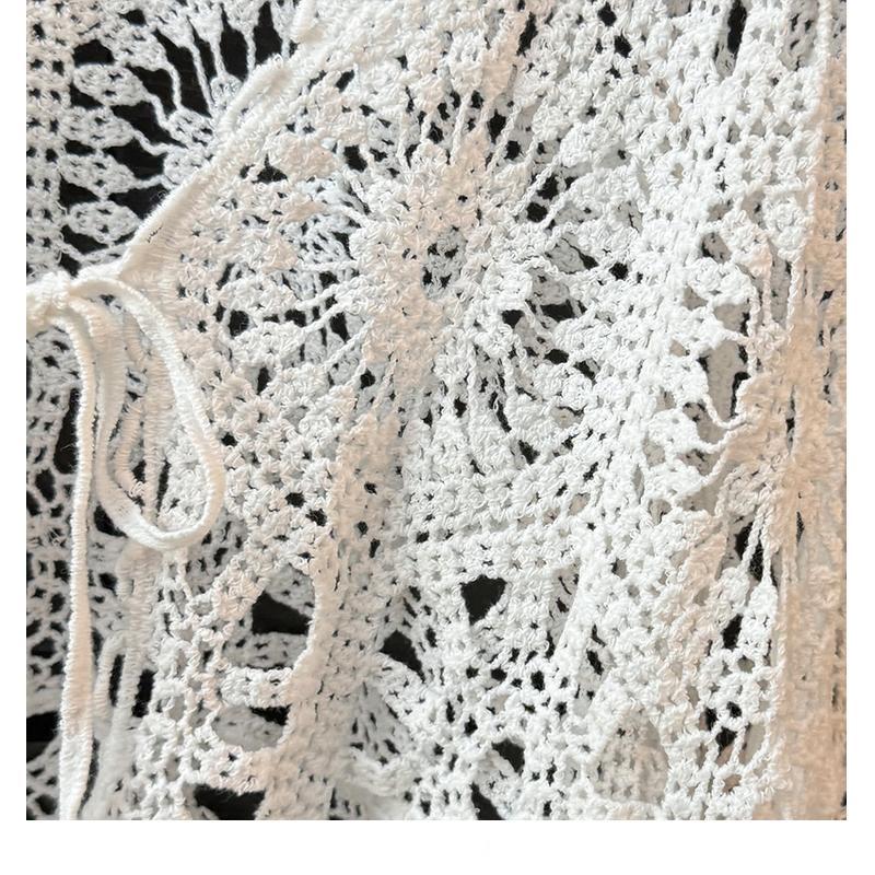 Bohemian Crochet Tie-Up Knit Cardigan - Women's Long Sleeve Sun Protection Top