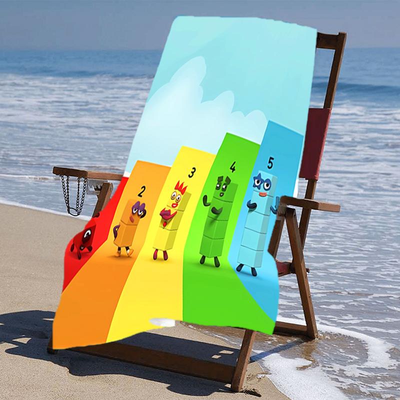 proof beach towel with a Numberblocks3 pattern - soft,absorbent,quick-drying,machine washable - perfect for swimming,camping,bathing