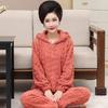 Autumn and Winter Coral Fleece Pajamas Ladies Zipper Hooded Plus Velvet Thick Warm Flannel Home Service