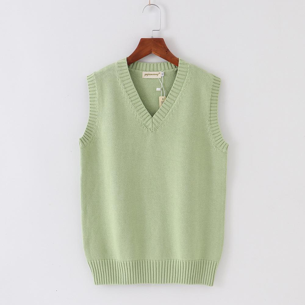 Cotton Knit Vest For Women With Vneck Pure Color Fall Winter College Style Gift