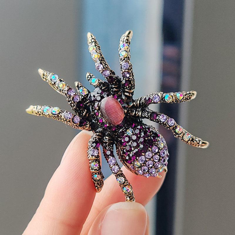 Broches de araña con diamantes de imitación retro para mujer y hombre, broches de insectos exagerados a la moda, alfileres de animales, joyería para oficina y fiesta, regalo.
