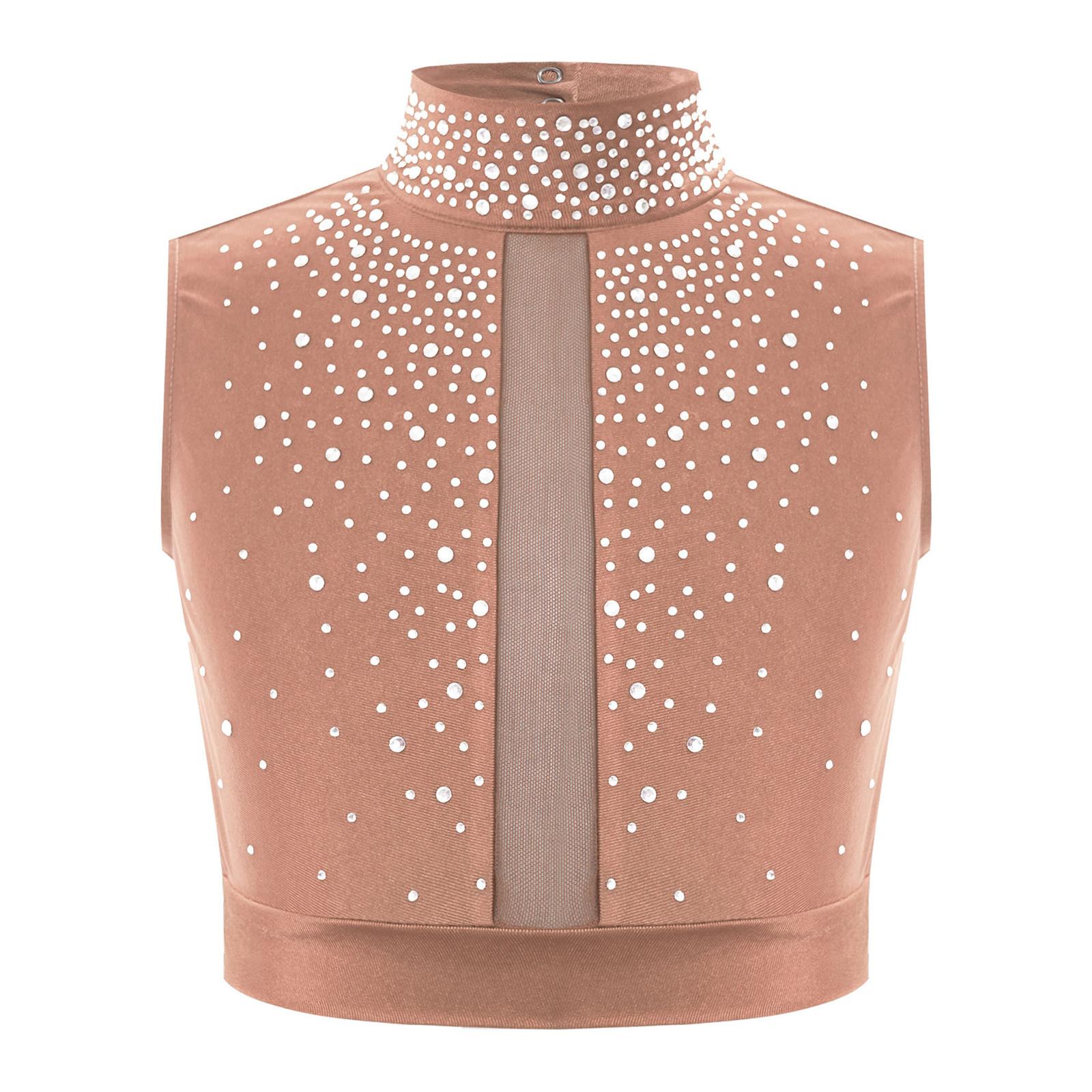 

Дівчата ліричний танець укорочений топ макет горловини без рукавів замкова щілина ззаду стразами деталі для сучасних виступів 9-10 Years рожевий