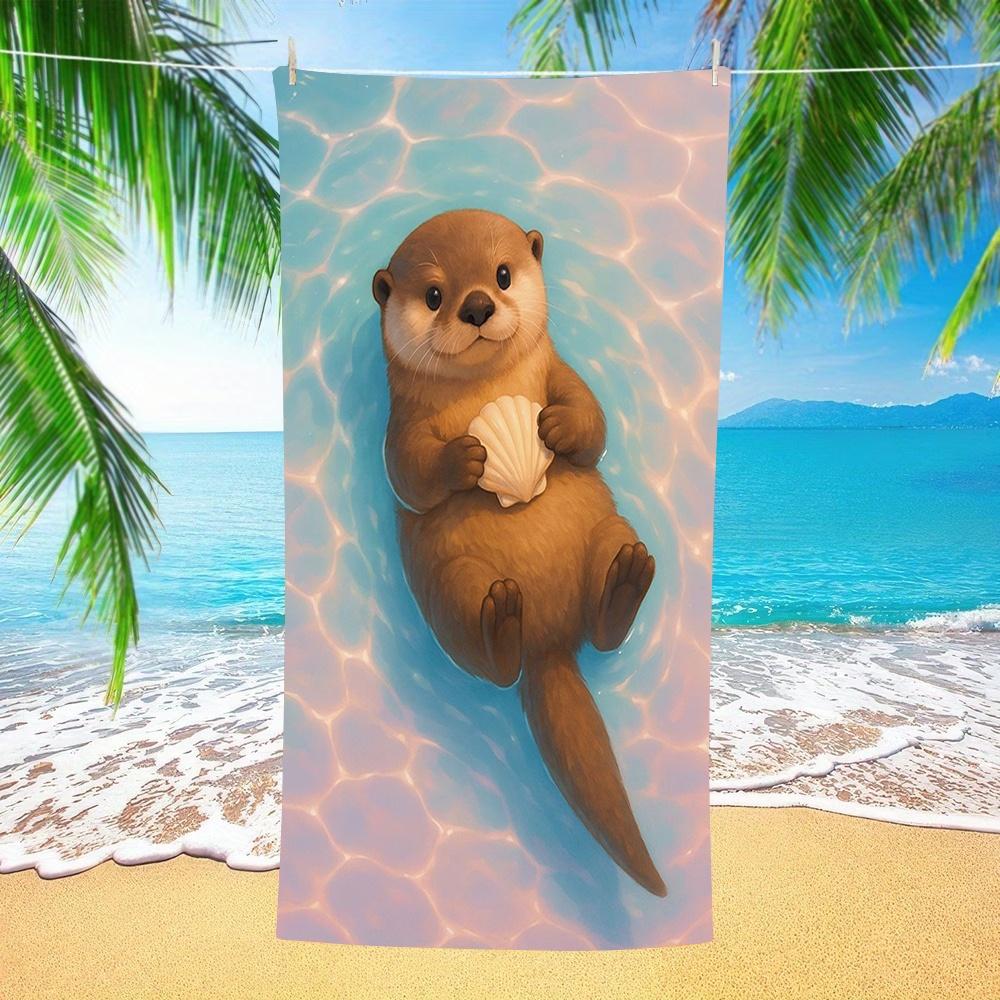Adorabile Lontra con Conchiglia Telo da Spiaggia Morbido Asciugamano con Pittura ad Acquerello per Tutte le Età Ottimo per Giornate in Piscina e Gite in Famiglia