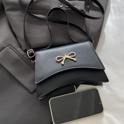 2025 Spring New Casual Bow Fashionable Solid Color Foreign Gentle Portable Shoulder Crossbody Women's Small Square Bag