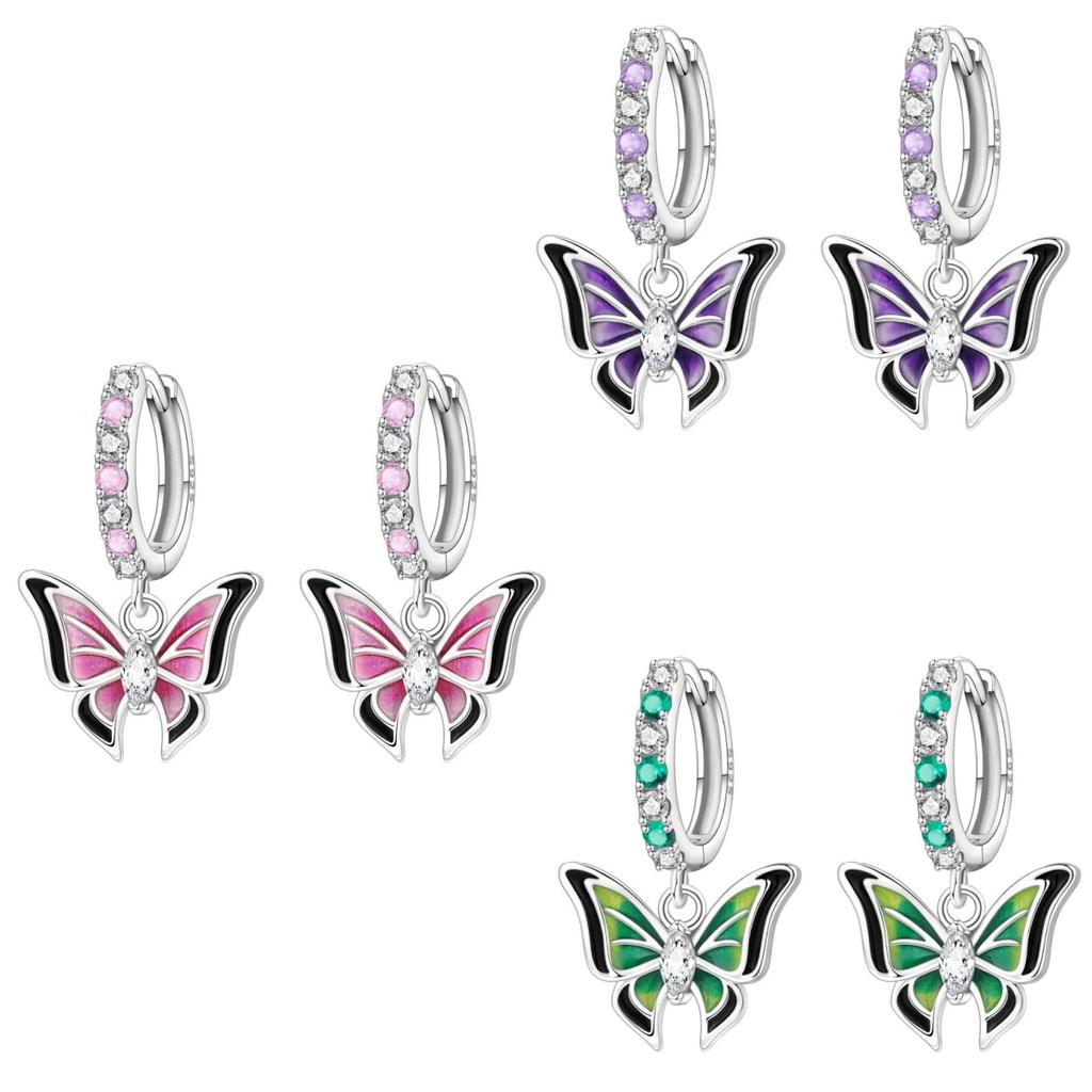 925 Silver Purple Butterfly Insect Drop Earrings Women Earrings Charm Trendy Jewelry Wedding Anniversary Gifts