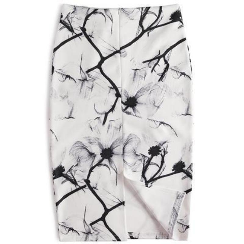 Summer Cartoon Print Elegant Pencil Skirt Women Bodycon High Waist Knee Length Skirt Female