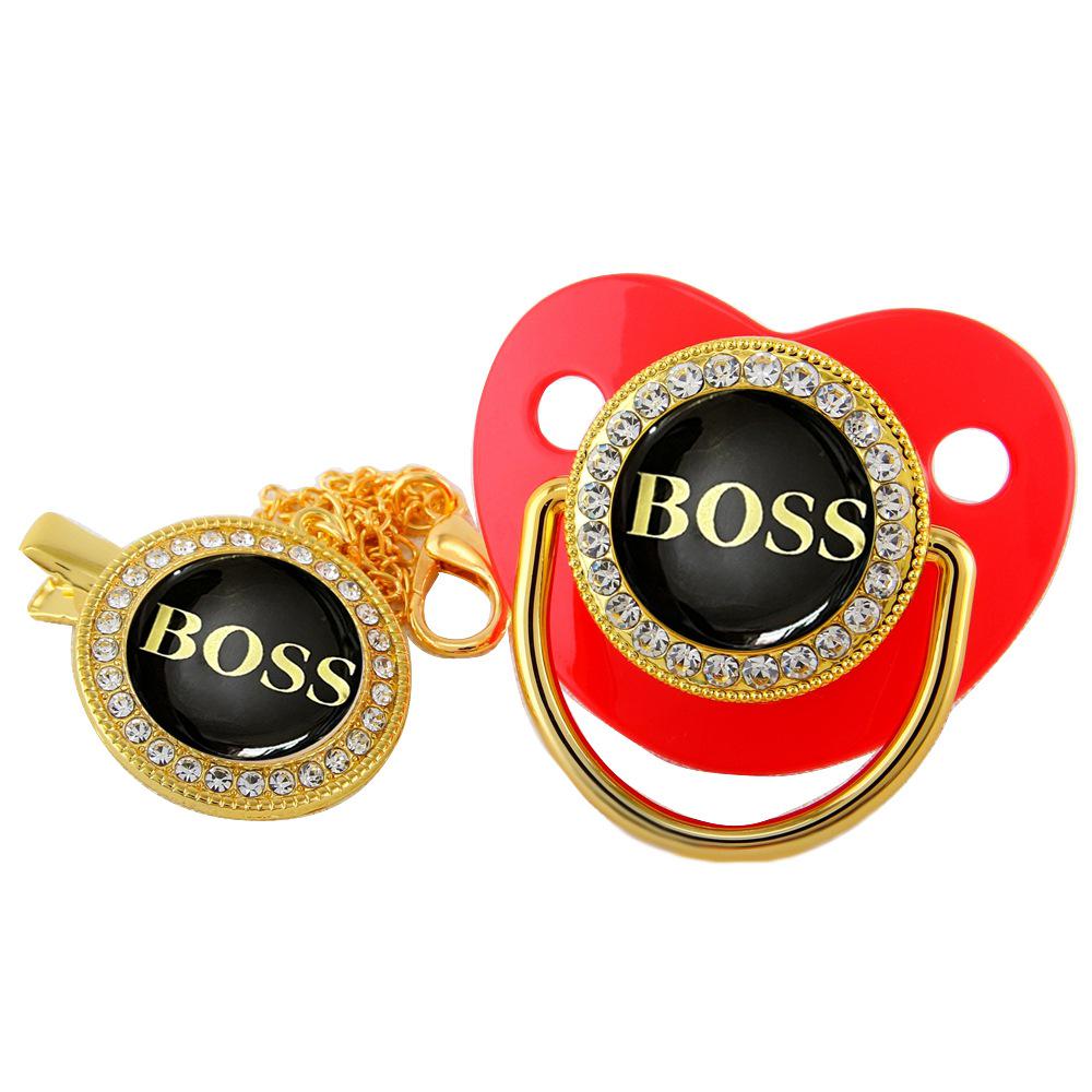 Gold Diamond Pacifier with Chain Clip