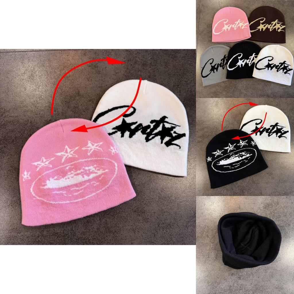 Acrylic Knitted Beanie Hat For Women Men With Letter Embroidery Warm Winter Cap For Casual Wear