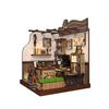 Minihaus Landcafé Miniaturhaus Bausatz mit Buchnische und LED Puppenhauslicht, für Anfänger