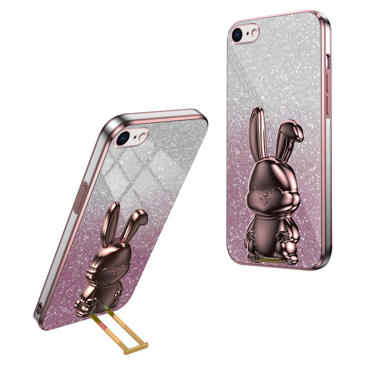

For iPhone 6/7/8/SE (2020)/SE (2022) Cartoon Rabbit Kickstand Cover Anti-collision Phone Case Pink