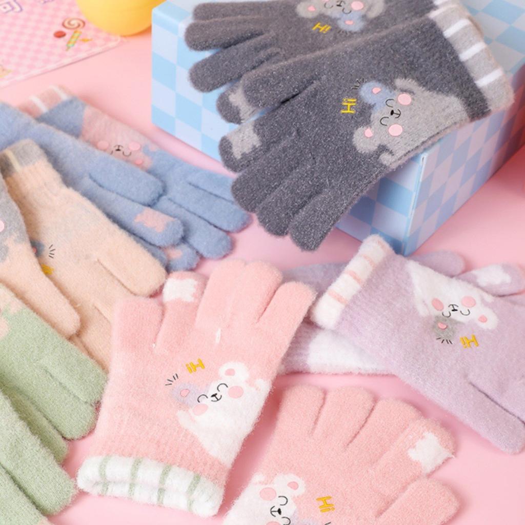 Zima nowy kreskówka dziecięce ciepłe pięciopalcowe rękawiczki dzianinowe pluszowe student uroczy jazda chłopiec i dziewczynka rękawiczki